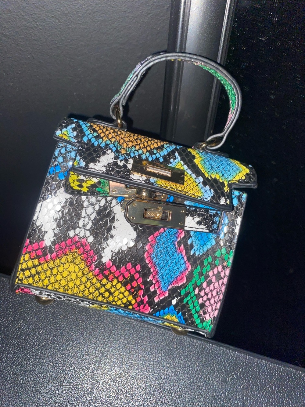 Mini Top-Handle Snake-Print Satchel in Multicolor